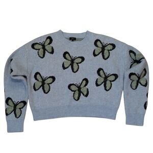 Debut sky blue buttery pattern knit crew cropped sweater SIZE S/M